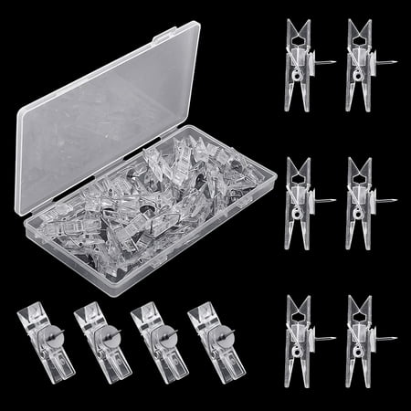 50 Pieces Push Pin Clips for Cork Board Plastic Pushpin Tacks Thumbtacks Clothespin Paper Clips for Board Crafts Art Photo Offices Supplies (Clear Color)