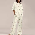thumbnail image 2 of VISALY Women Pajama Sets Soft Sleepwear Cotton Linen Loungewear Print Two Piece Pajama Set Loose Fit Half Sleeve Blouses Long Pants Beige 3Xl, 2 of 5