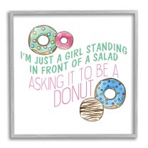 Stupell Industries Humorous Donut Girl Quote Pastel Typography Graphic Art Gray Framed Art Print Wall Art, 12x12, by Kim Allen
