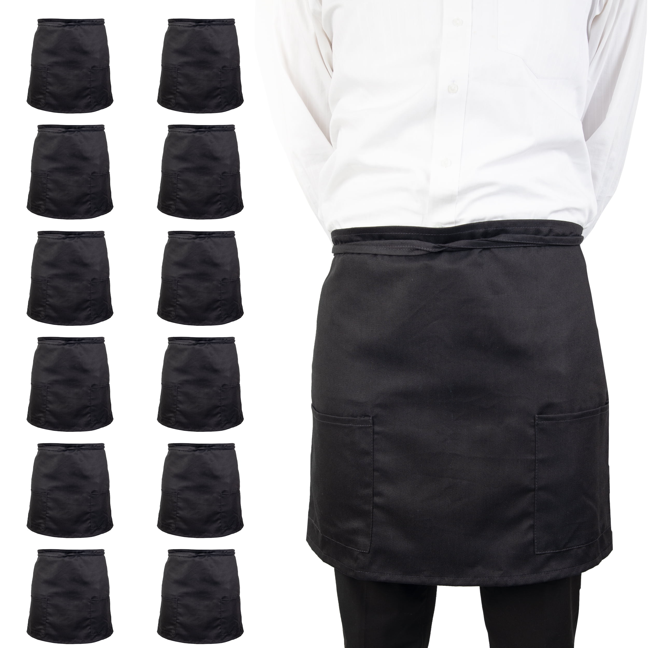 1 new black server apron 3 pocket waist waiter waitress restaurant anti-bleach 