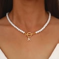 thumbnail image 2 of Pearl Chain OT Buckle with Diamonds 26 Letter Pendant Clavicle Chain Necklace, 2 of 10