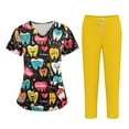 thumbnail image 2 of WTOBBY Plus Size Women's Short Sleeve Printed Scrubs Set with Pockets, V-Neck Design, Animal Floral Theme, 2-Piece Nursing Uniform, Medical Workwear for Caregivers,Saffron L, 2 of 4