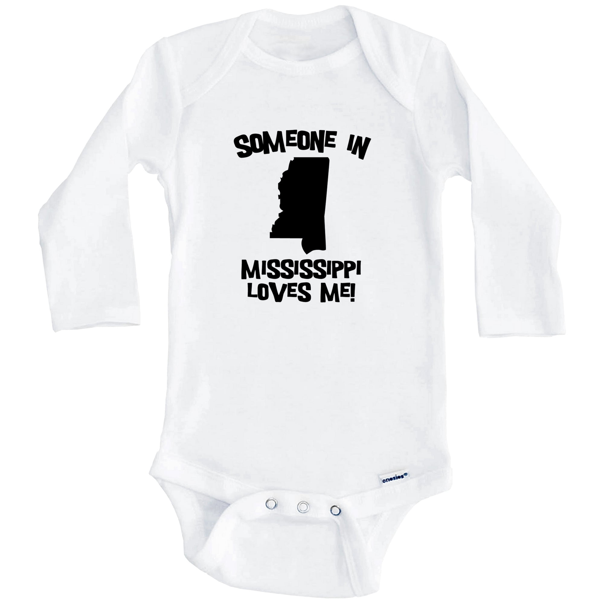 Someone In Mississippi Loves Me State Silhouette Cute One Piece Baby Bodysuit - One Piece Baby Bodysuit (Long Sleeve), 6-9 Months White