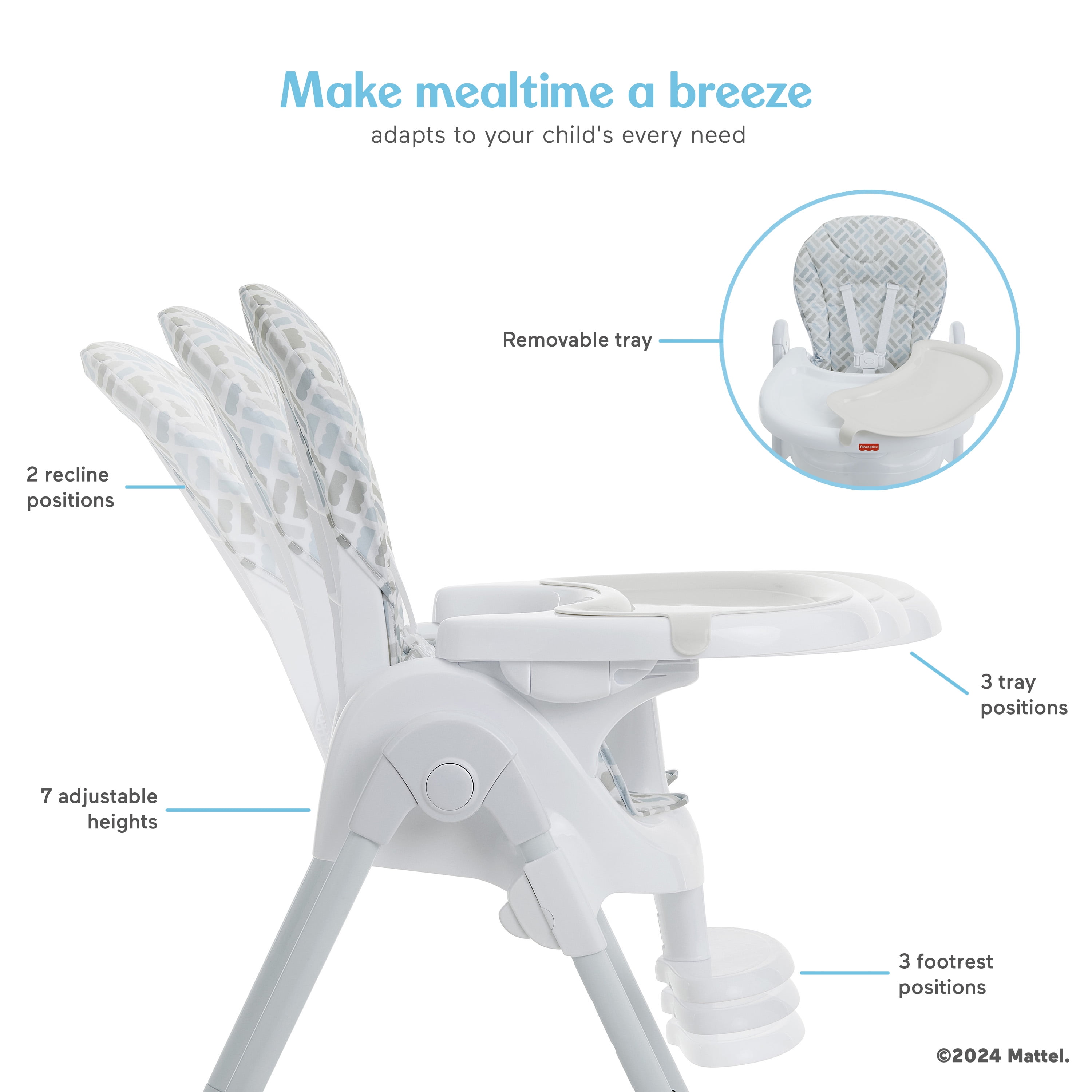 Fisher Price Tiny Bites Highchair by Dream On Me, Cloud Gray