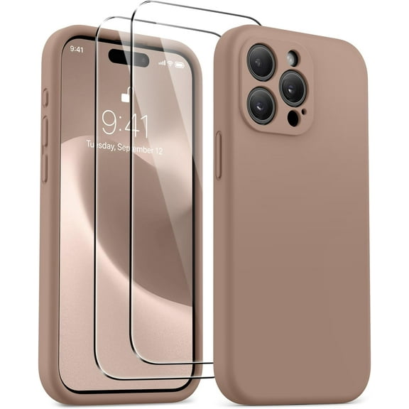 Magnetic for iPhone 15 Pro Max Case, [Compatible with Magsafe] [Food Grade Silicone] Upgraded Camera & Screen Protection Phone Case with [2 Screen Protectors], 6.7 inch, Light Brown