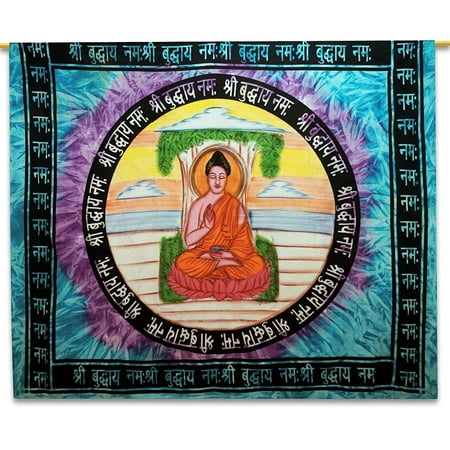 Buddha Hanging (OMA Buddha Tapestry Wall Hanging With Mandala Mantra For Yoga & Meditation HUGE SIZE 85 x 60 - MEDITATION BRACELET)