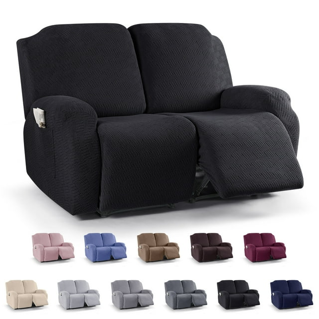 Nvzi Funda de sofá elástica de jacquard, funda de poliéster para sillón reclinable, fácil de instalar, lavable, protector de sofá de 2 plazas (negro)