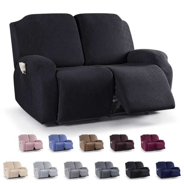 Nvzi Funda de sofá elástica de jacquard, funda de poliéster para sillón reclinable, fácil de instalar, lavable, protector de sofá de 2 plazas (negro)