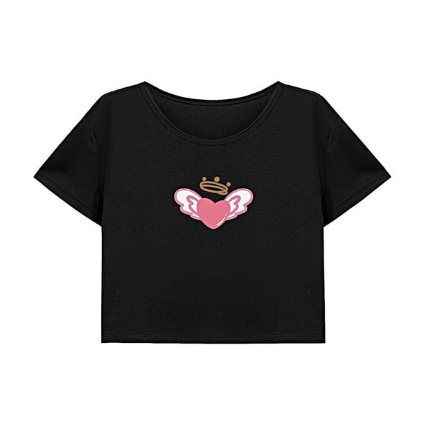 Camiseta corta con cuello redondo para mujer, ropa de calle elegante para caminar, viajar por la playa L