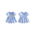 thumbnail image 2 of BemeyourBBs Kids Toddler Girl Back To School Dress Outfit Little Baby Girl Pre Kindergarten Outfits Casual Bow Pencil Embroidered Plaid Doll Collar Puff Short Sleeve A Line Smocked Dress, 2 of 9
