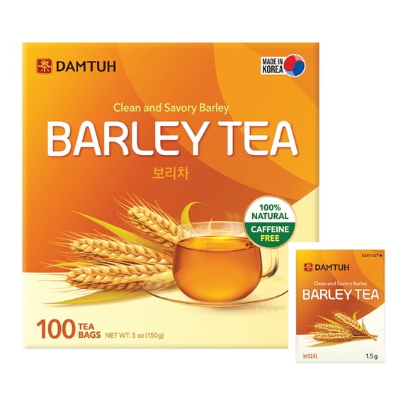 Damtuh Roasted Barley Tea Bags (Boricha/Mugicha), Caffeine-Free, 100 Count, 1.5 g Each (150 g)