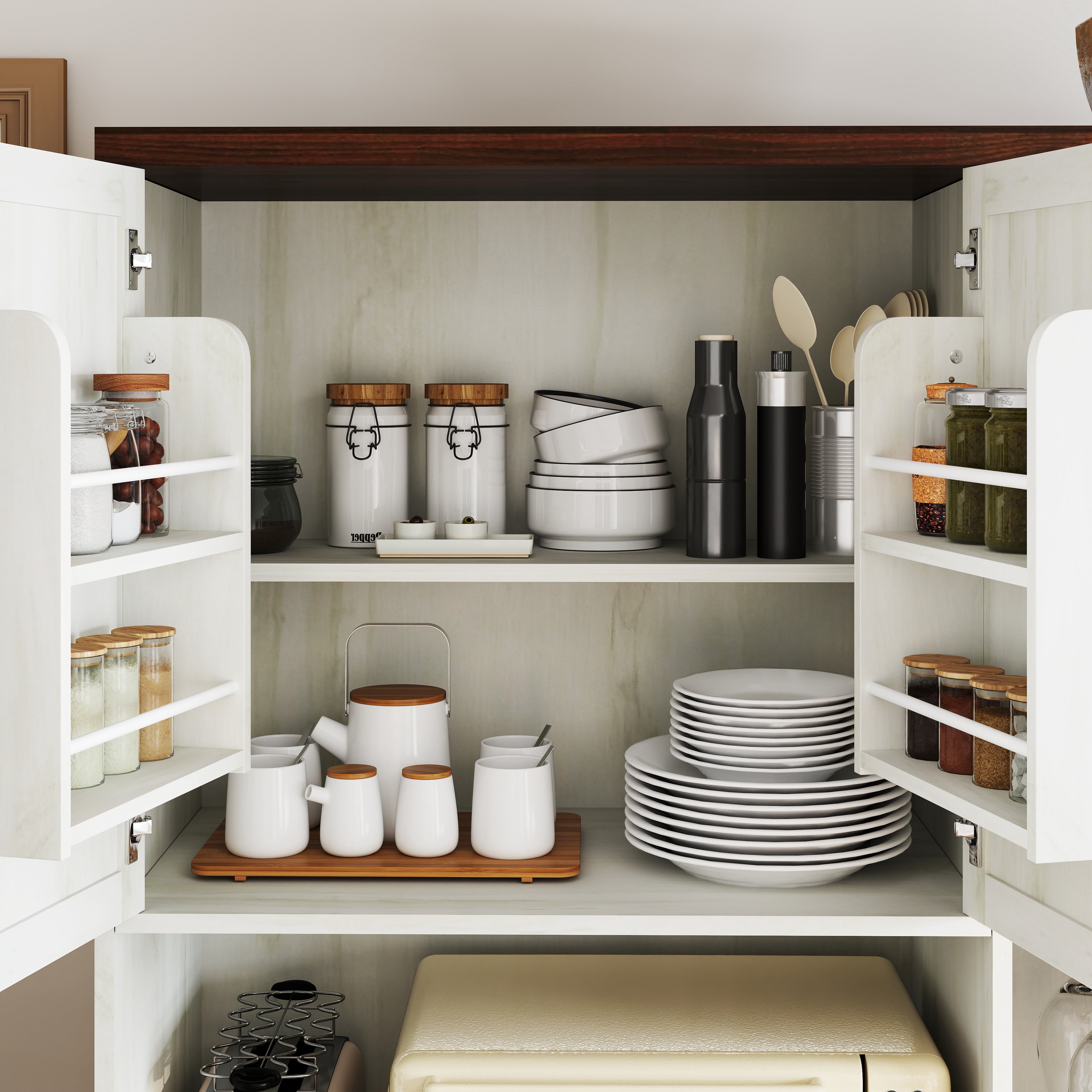 TrumanPick 71" Farmhouse Kitchen Pantry Cabinet with Lights and Charging Station, Coffee Bar Cabinet, Adjustable Shelves, Buffet for Kitchen and Dining Room,White
