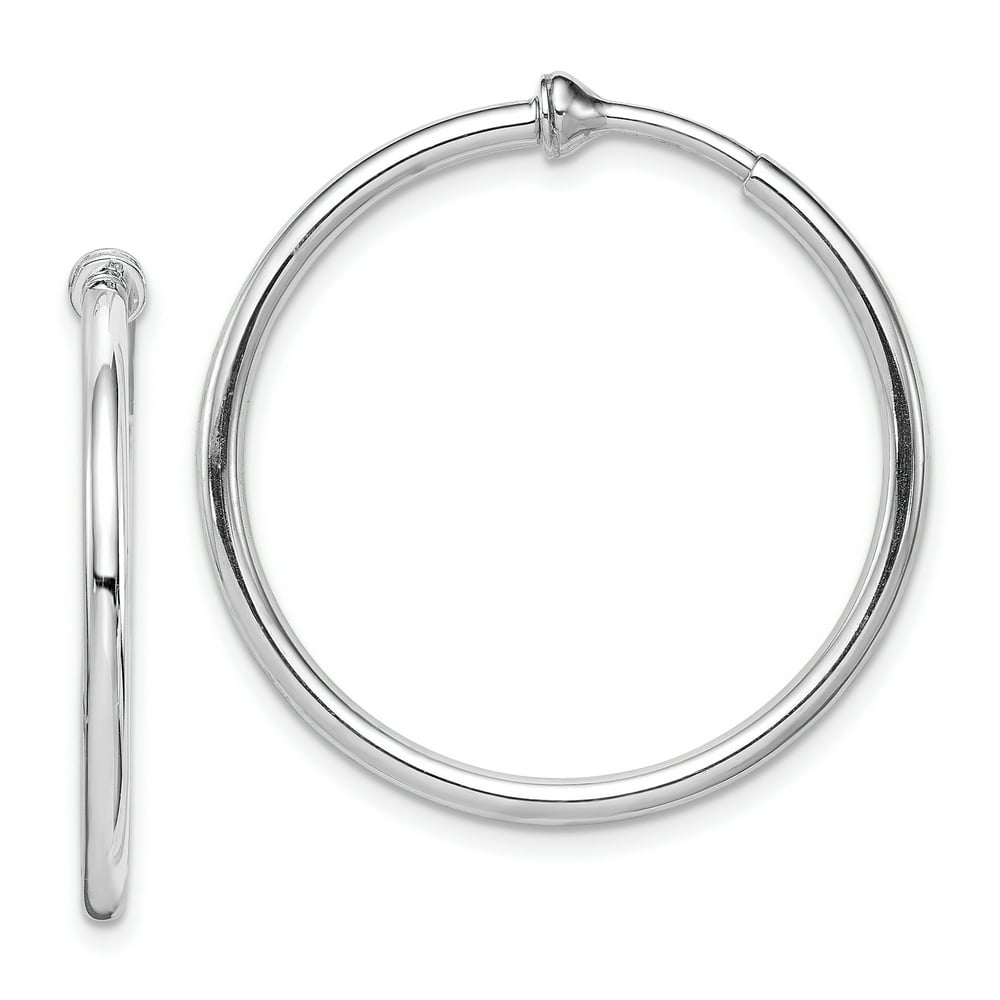 IceCarats - 925 Sterling Silver Polish 2x25mm Non Pierced Clip On Hoop ...