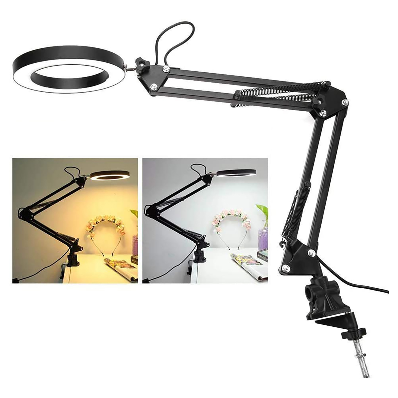 Mavis Laven Foldable Eyecare Table Lamp Flexible Swing Arm Clamp Mount Lamp USB Three Tone Desk Light Black - image 5 of 8