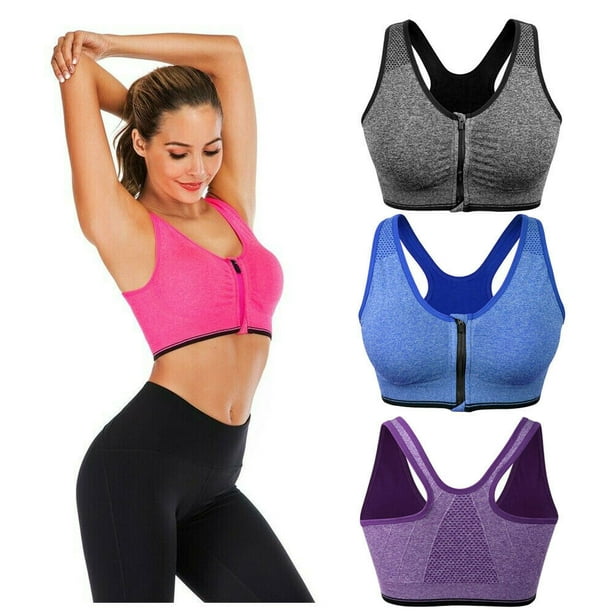 Zip Front Fastening Sports Bras for Women High Impact Running, Adjustable  Strap Sports Bras for Women Plus Size (Color : Blue, Size : Small)