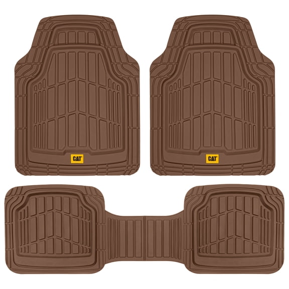 Cat® ToughRide Heavy-Duty 3 Piece Rubber All Season Floor Mats For Car Truck Van SUV, Brown