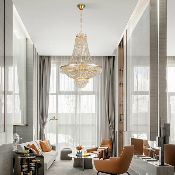 Luxury Crystal Chandelier, Modern Gold/Silver French Empire Crystal Ceiling Chandelier LED Ceiling Light Fixture Lamp Hanging Lighting Home Decor Lamp for Living Room Bedroom