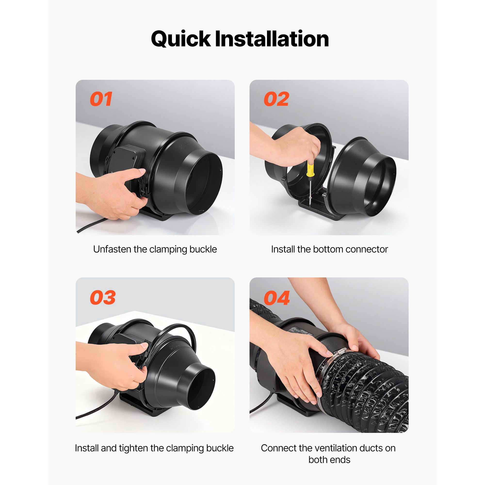 6 Inch 380 CFM Quiet Inline Duct Fan, Powerful AC-Motor Ventilation Fan for Cooling Booster, Ideal for Grow Tents, Basement, Hydroponics