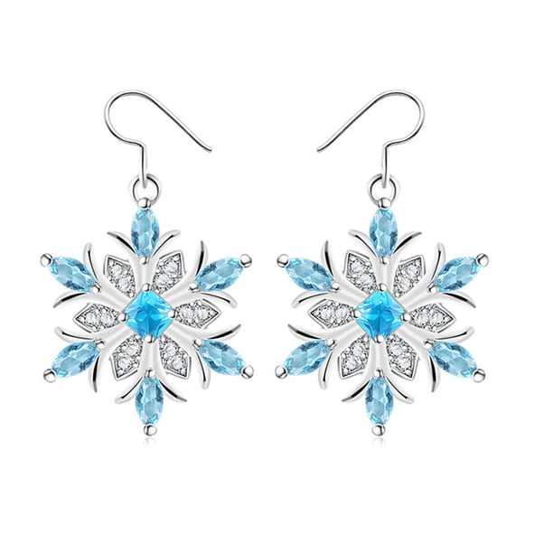 Para Mujeres Cristal Eardrop Flor Azul Gemstones Snowflake Dangler Pendientes Pendientes