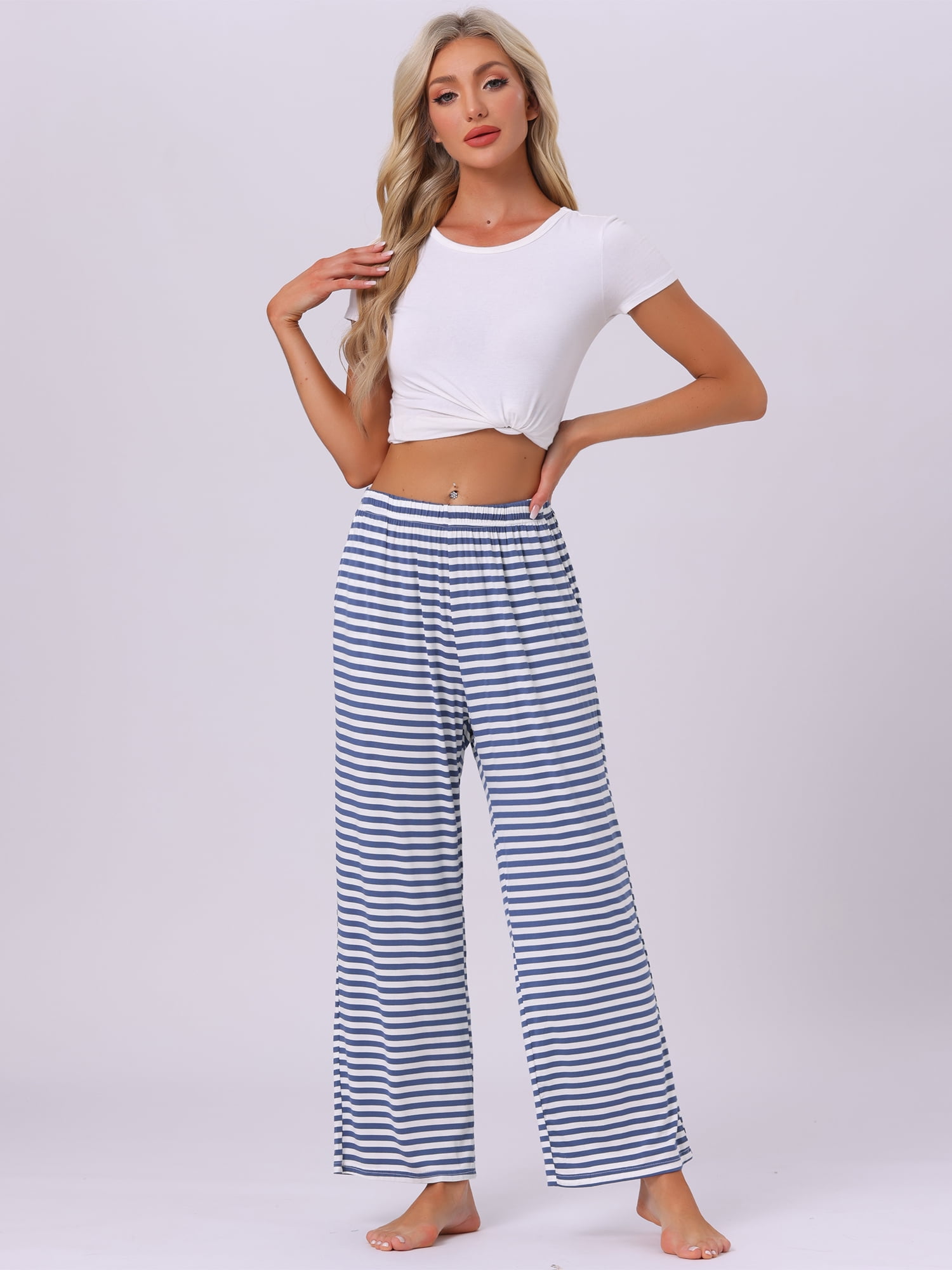 DARING DIVA Women's Flowy Cotton Wide Leg Lounge Pants 2XL Black Stripe