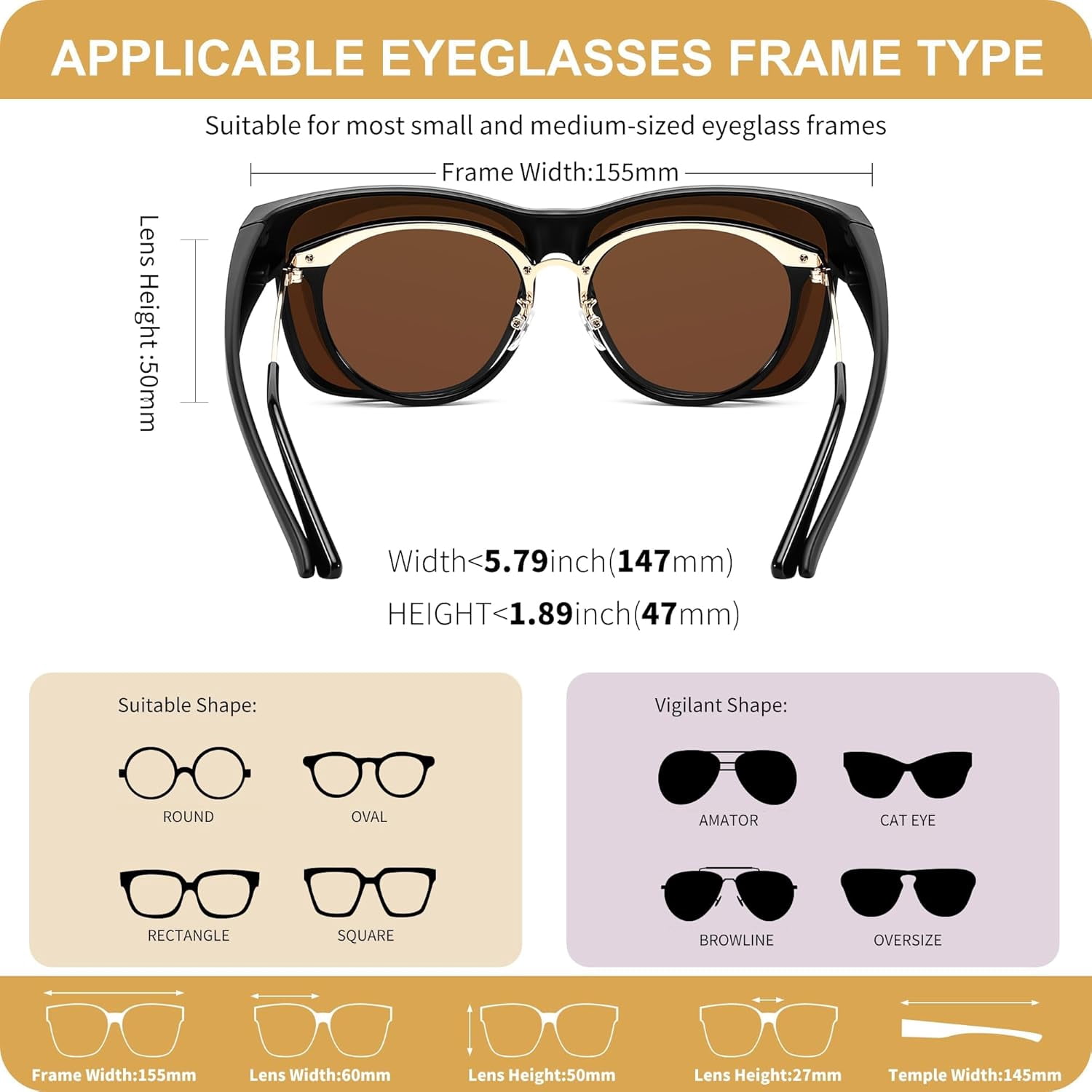 FEISEDY Polarized Sunglasses Fit Over Glasses Women, Fit over Glasses Sunglasses for Driving UV400 Protection B0250