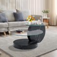 thumbnail image 4 of Glass Coffee Table 3 Tier Round Coffee Tables Tempered Clear Glass Top and Wood Table with Storage Modern Circle Coffee Table for Living Room (35.4" Black), 4 of 6