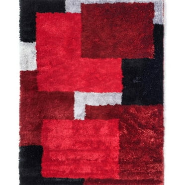 8x10 Feet Dark Red Light Red Color Large Area Rug Geometric 3D Shaggy Decorative Designer Indoor Carpet