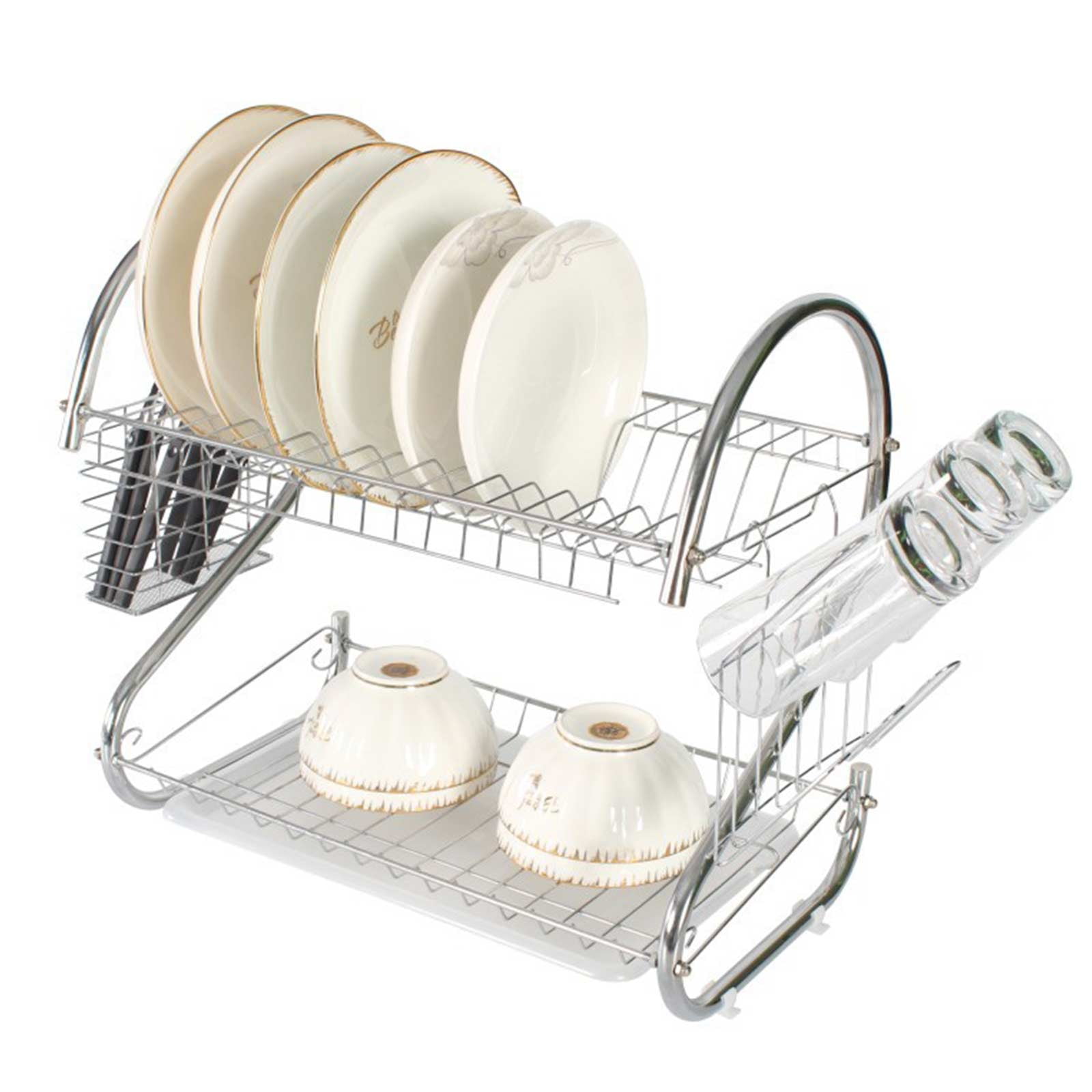  DUANFEE Dish Drying Rack - 2 Tier Small Dish Racks for Kitchen  Counter, Dish Drainer with Utensil Holder, Glass Holder and Drainboard,  Multifunctional Dish Dryer Rack(Black,Metal) : Everything Else
