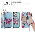 thumbnail image 5 of Multifunctional Wallet Case For iPhone 12 Pro Max with RFID Blocking Card Slots,Detachable Purse Soft PU Leather Magnetic Snap Hand Strap Zipper Pocket Cute Flower Phone Case with Carabiners,Skyblue, 5 of 14