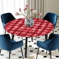 thumbnail image 5 of Elastic Fitted Round Tablecloth, Red Plaid Waterproof Stretch Table Cover for 36"-44" Tables, Modern Art Checkered Farmhouse Washable Outdoor Tablecloths for Patio, Picnic, Camping, 5 of 9