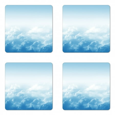 

Clouds Coaster Set of 4 Fluffy Clouds High Above Ground Mass of Condensed Water Vapor Floating Dream Image Square Hardboard Gloss Coasters Standard Size Blue White by Ambesonne