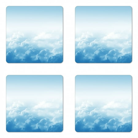 

Clouds Coaster Set of 4 Fluffy Clouds High Above Ground Mass of Condensed Water Vapor Floating Dream Image Square Hardboard Gloss Coasters Standard Size Blue White by Ambesonne