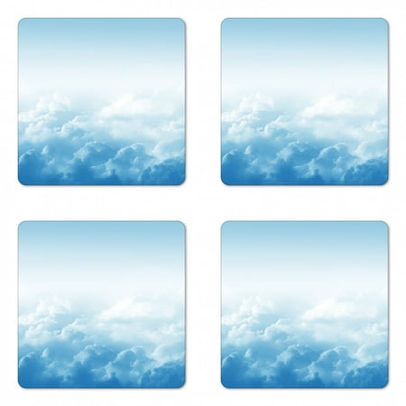 

Clouds Coaster Set of 4 Fluffy Clouds High Above Ground Mass of Condensed Water Vapor Floating Dream Image Square Hardboard Gloss Coasters Standard Size Blue White by Ambesonne