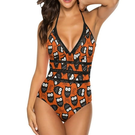 One Piece Swimsuit Women Tummy Control - V Neck Owls And Boo Halter Swim Suits for Women 2025  Padded Full Coverage Swim Bathing Suit for Women