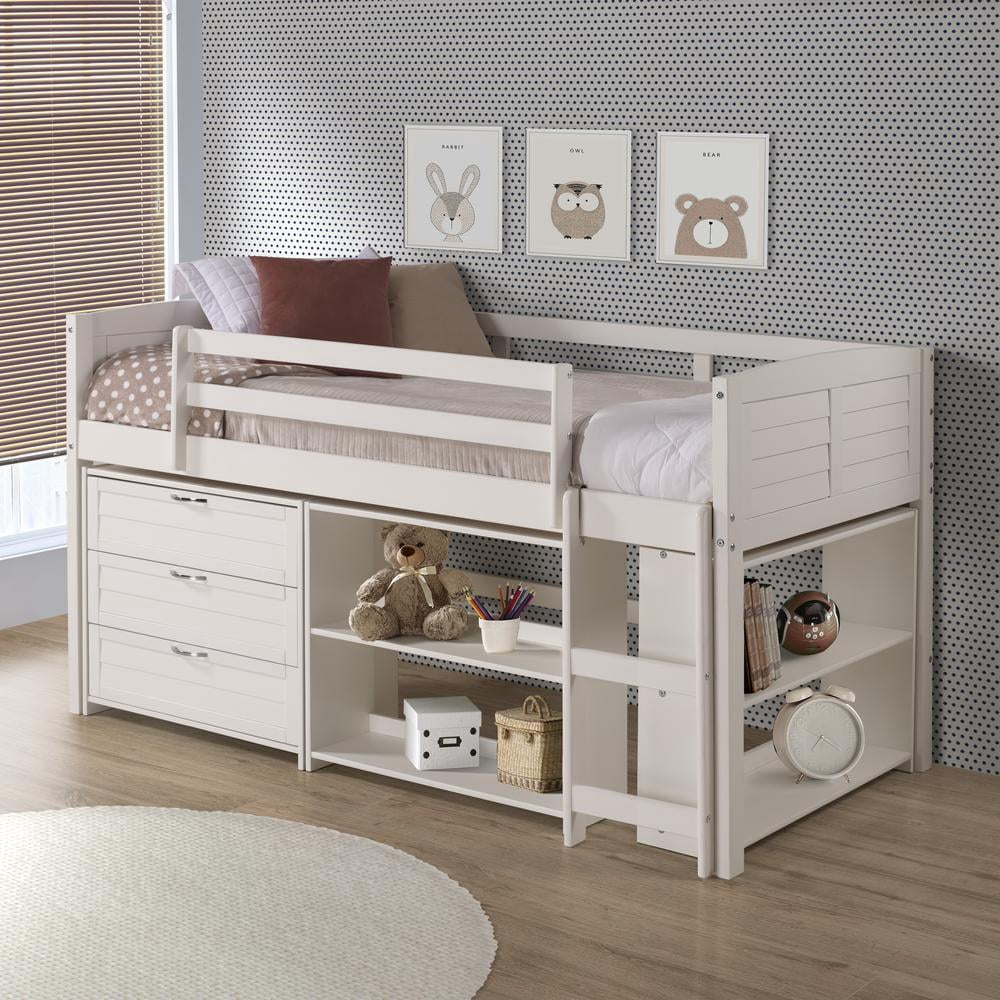 Donco Kids Louver Twin White Modular Low Loft Bed - Group B, Twin, White