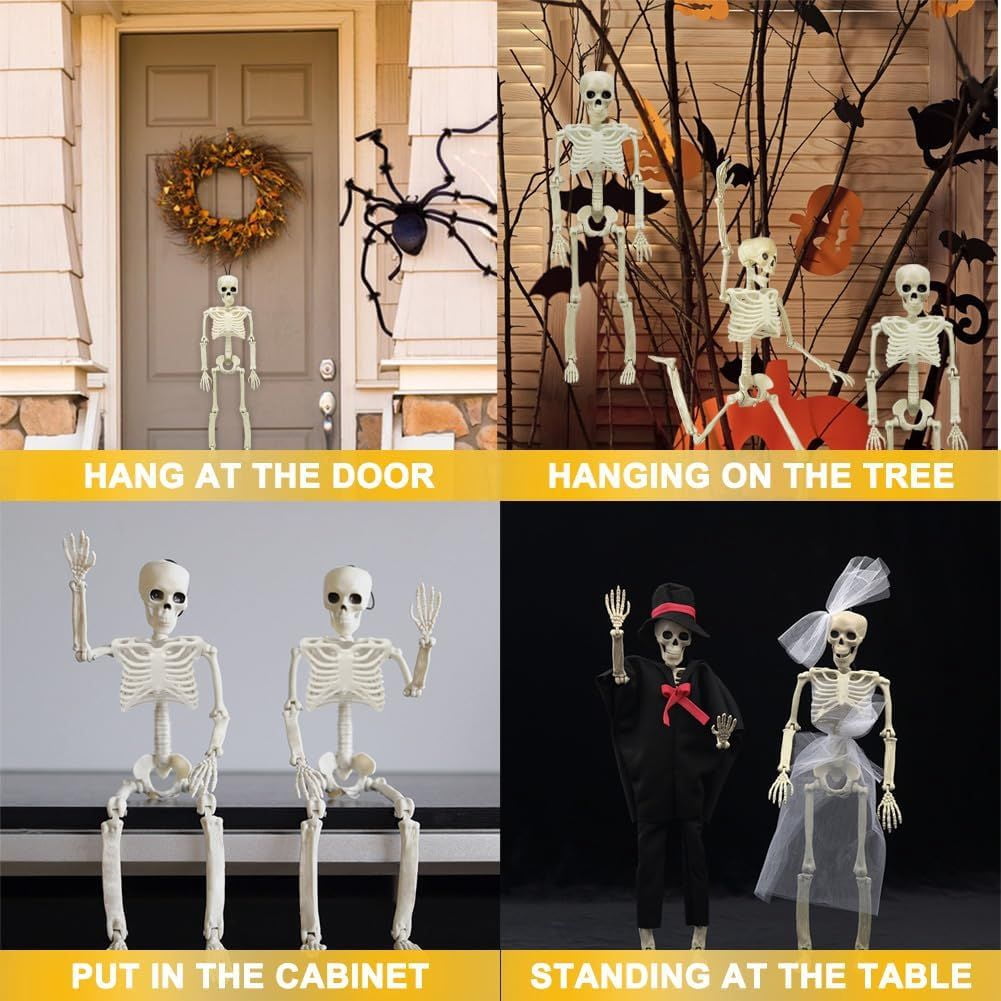 5 Pack Posable Skeleton Decorations with Movable Joints for Halloween Party