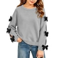 thumbnail image 4 of Girls Long Sleeve Sweatshirt Tops, Solid Color Bow Detail Pullover, Casual Everyday Clothing | Akmoler,Gray 11-12 Years, 4 of 6