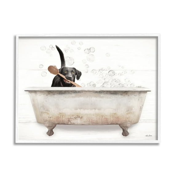 Stupell Industries Happy Labrador in Rustic Bubble Bath Design, 24 x 30,Design by Lori Deiter