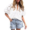 thumbnail image 1 of Camisa de Mujer PRETTYGARDEN Cuello en V con Encaje Calado Blanca XXL, 1 of 8