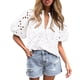 thumbnail image 1 of Camisa de Mujer PRETTYGARDEN Cuello en V con Encaje Calado Blanca XXL, 1 of 8