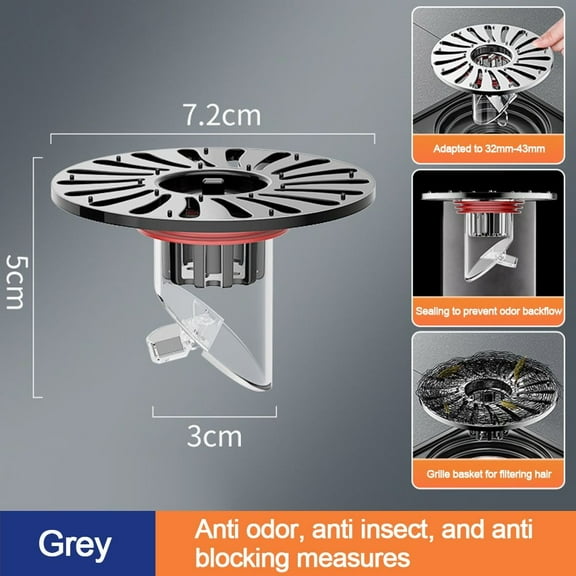 Useful Portable Seal Stopper Removable Insect Prevention Shower Drainer Sewer Strainer Plug Floor Drain Core Basin Drain Filter Drain Cover GREY