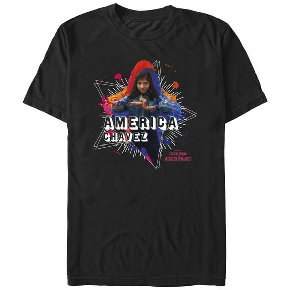 Men's Marvel Doctor Strange in the Multiverse of Madness America Chavez Paint Splatter  Graphic Tee Black 2X Large