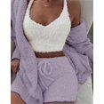 thumbnail image 1 of Conjunto de pijama de tres piezas con mangas largas y pantalones cortos de felpa para el hogar, 1 of 5