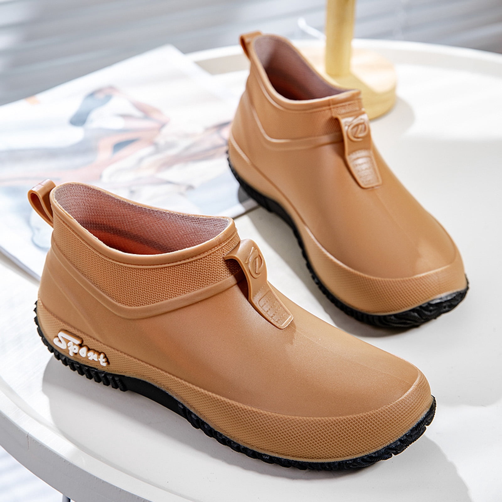 Chenyee Slip On Rubber Rain Boots for Women Non Slip Water-proof Garden Shoes Short Ankle Booties
