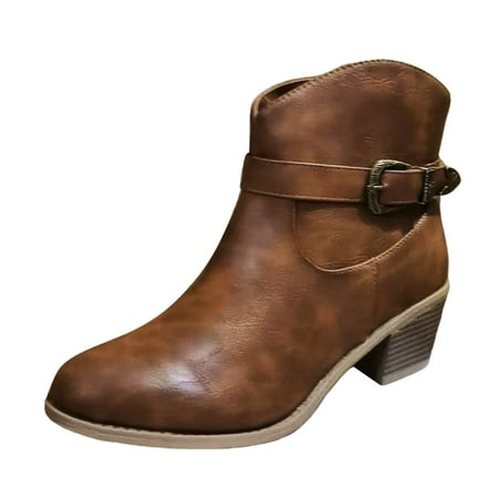

Entyinea Western Boots Women Warm Slip On Boots for Women Waterproof Booties Comfortable Outdoor Anti Slip Shoes Brown 40