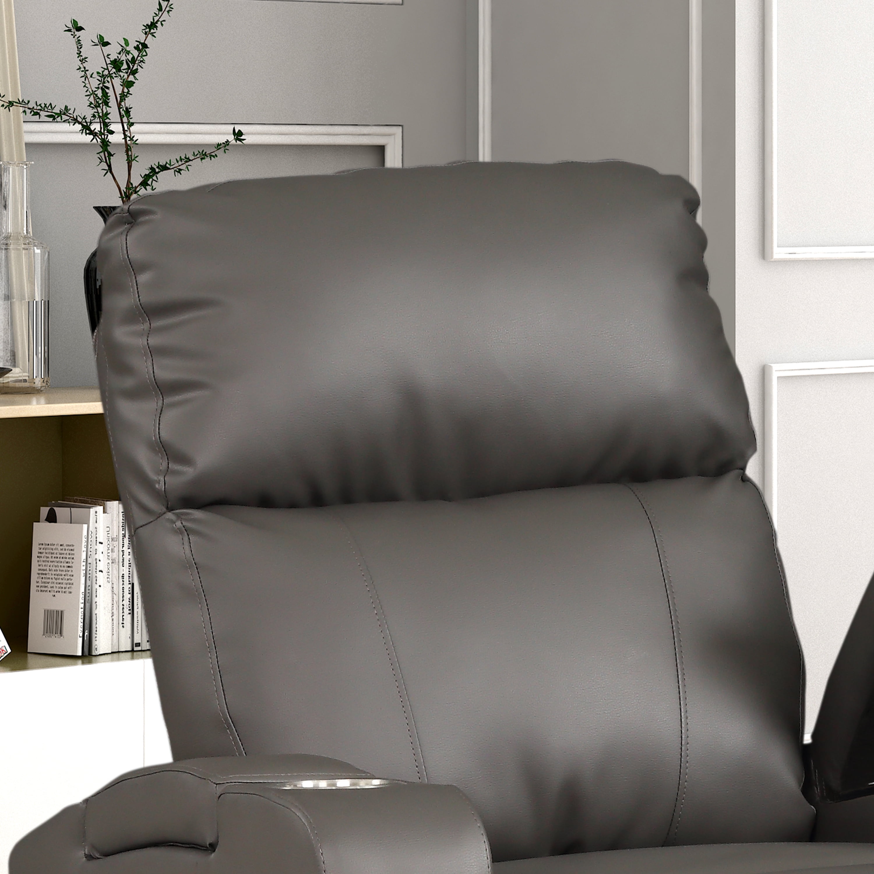 Modern Terry Collection, Upholstered Faux Leather with Electric Power Recliner Chair, Grey