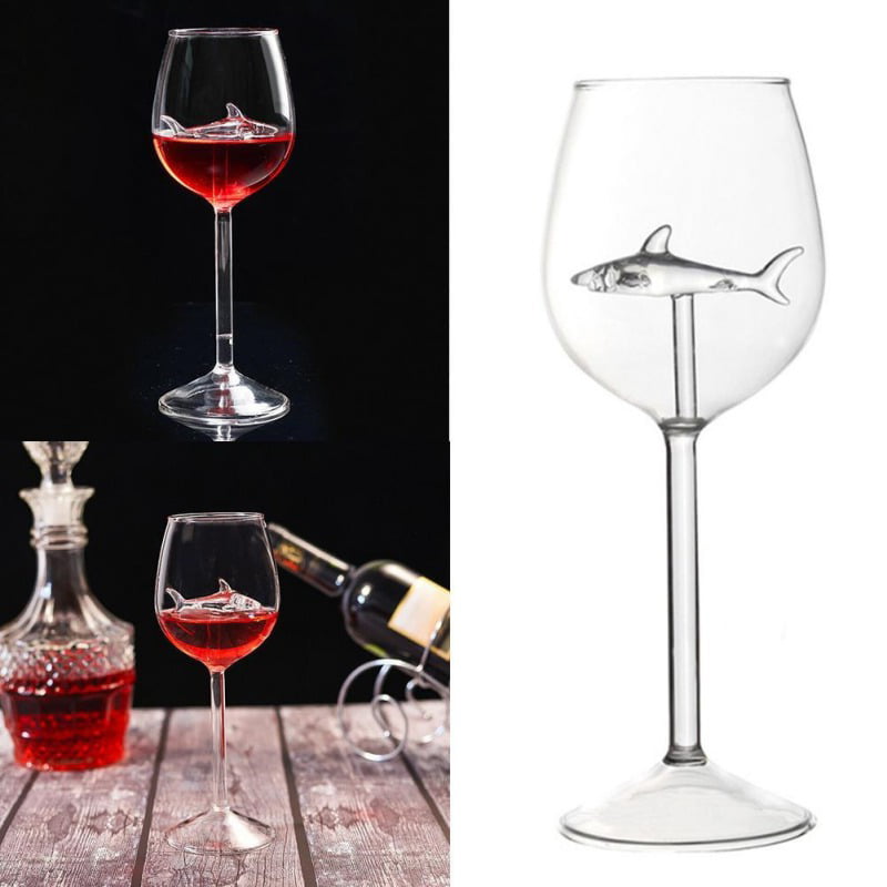 Tengflyer Red Wine Glasses Creative Goblet Glass,High-End Flutes Glass Homes/Bars/Party Red Wine Glasses with Shark Inside Goblet Glass Lead-Free Clear Glass for Adults Crystal Wine Glasses 