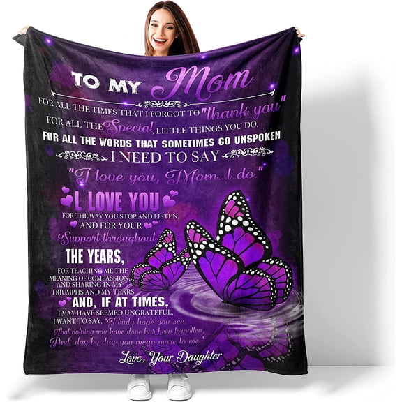 to My Mom Blanket, Birthday Gifts for Mom, Meaningful Gifts for Mom from Daughter, Unique Mom Gift Ultra-Soft Flannel Fleece Butterfly Throw Blankets for Birthday Mother''s Day, Christmas 60x50 Inch