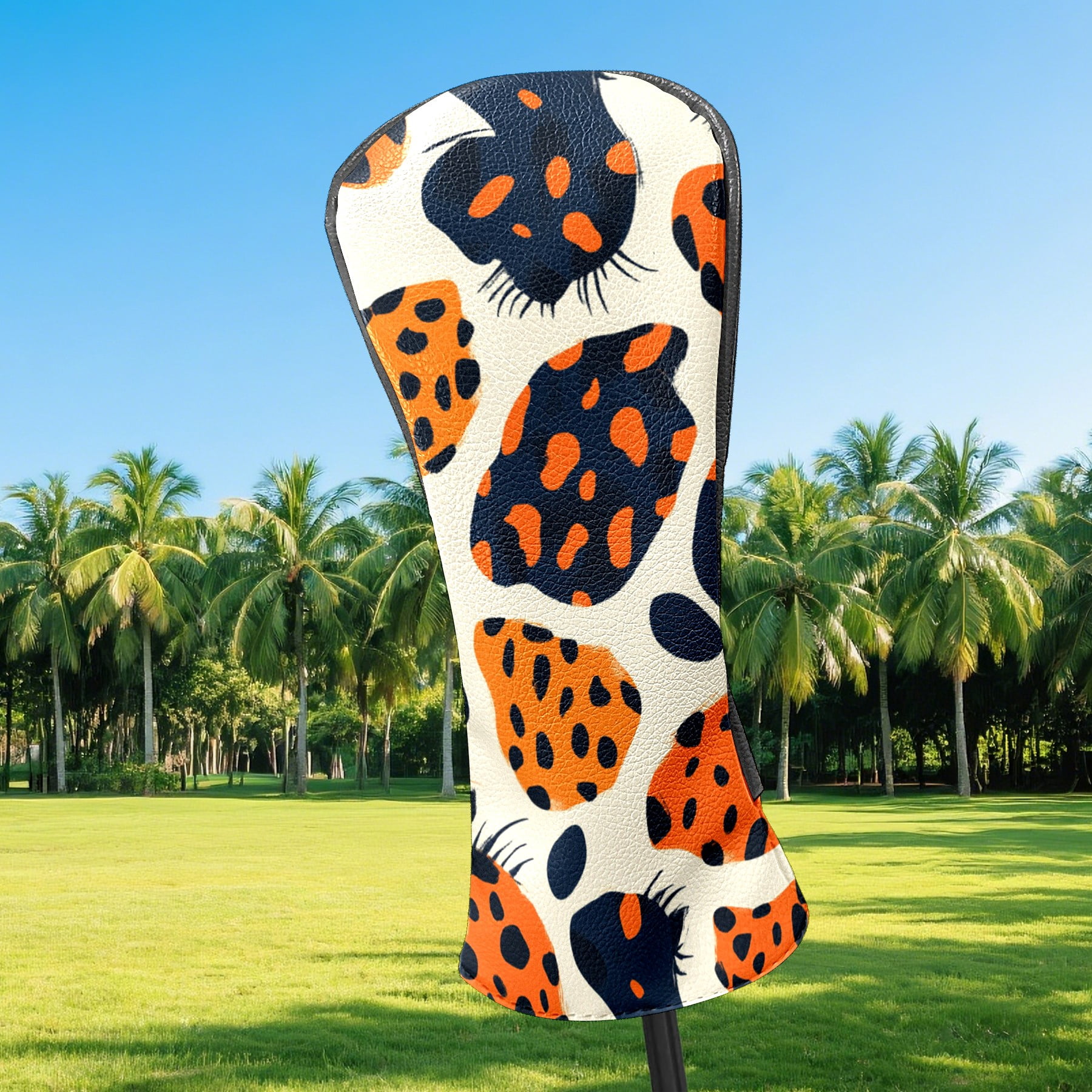 Golf Club Covers PU Leather Waterproof Head Covers for Fairway Woods Hybrids Leopard Print