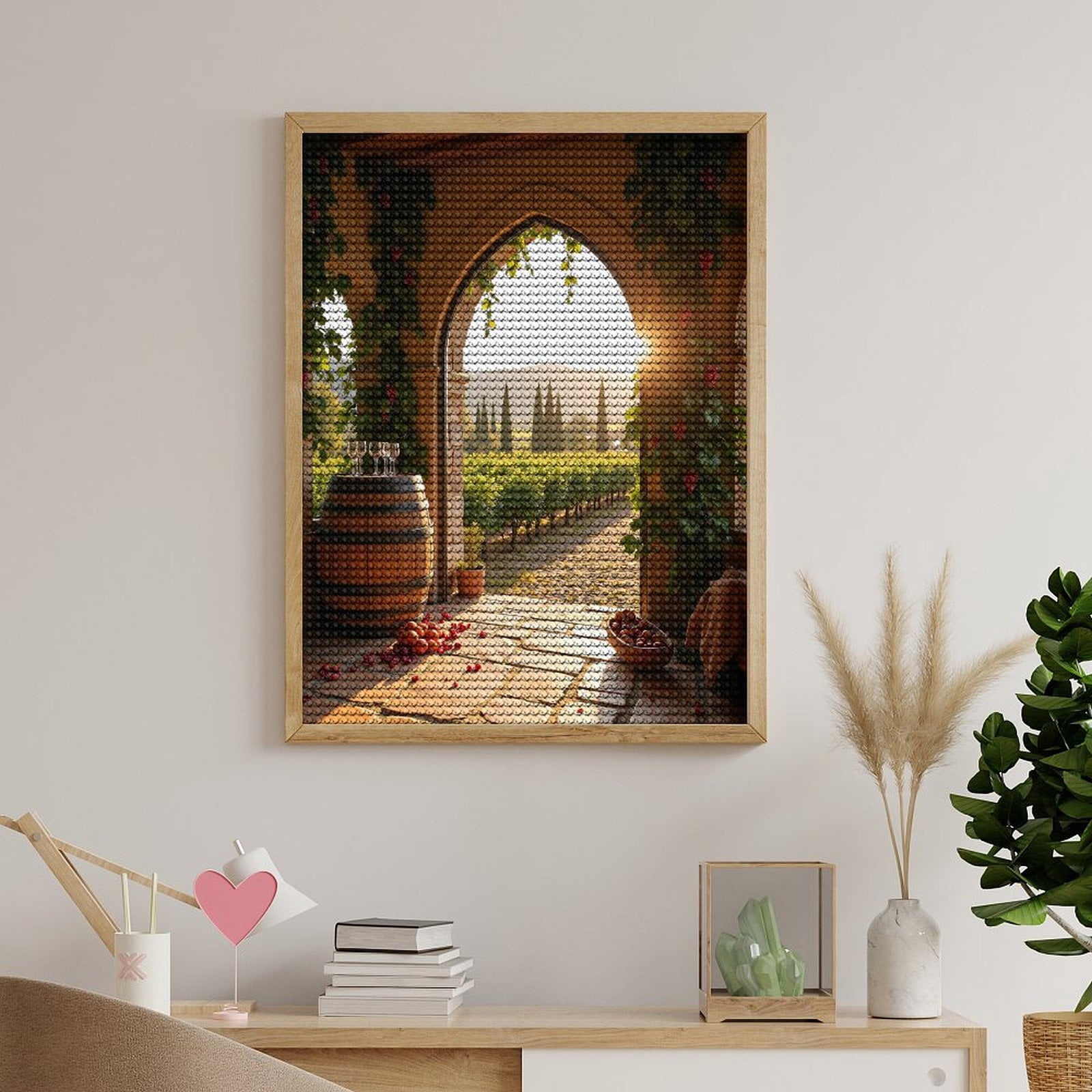 Diamond Art Kits for Adults, Vineyard Sunlight Rustic Barrel Grapes 5D Diamond Painting Kits for Adults Beginners, DIY Full Drill Diamond Painting, Gem Art and Crafts 12x16